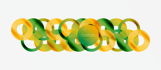 Fototapeta premium Abstract geometric pattern. Overlapping circles create dynamic visual flow. Yellow, green hues dominate design. Minimalist style.