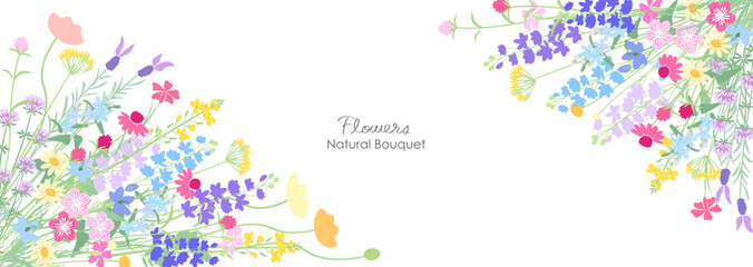 ナチュラルでカラフルな草花の背景イラスト