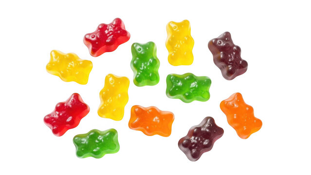 Colorful gummy bears isolated on transparent background