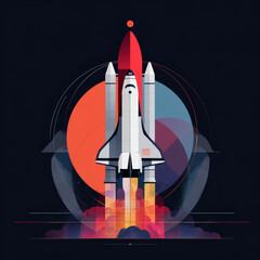 Geometric Space Rocket Launch Illustration