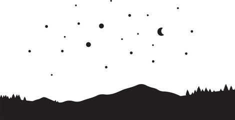 Obraz premium Night Sky Silhouette with Mountains and Stars Shining