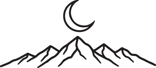 Obraz premium Mountain Range Under Crescent Moon Night Sky