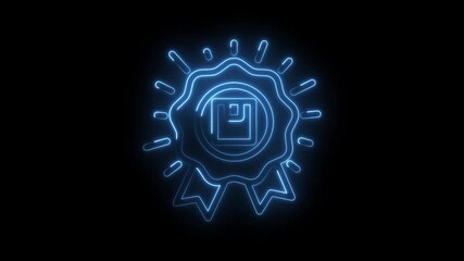 Neon glowing quality badge animation on a black background perfect for awards shows
