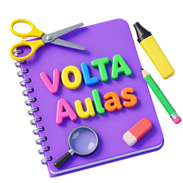 Colorful School Supplies on a Purple Notebook