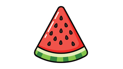 Cartoon-style illustration of a slice of watermelon with black seeds on a white background.