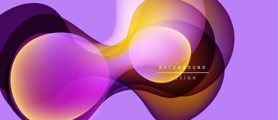 Abstract flowing shapes, vibrant colors blend. Purple, orange, yellow create dynamic visual effect. Modern design element.
