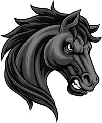 Horse mustang bronco stallion angry mean tough sports team mascot cartoon character design.