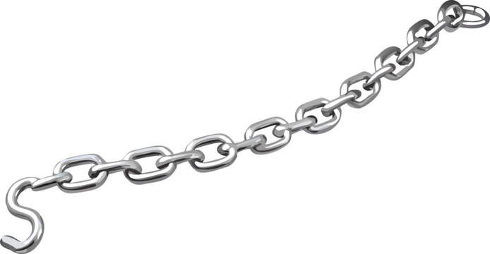 A silver metal chain with a hook on each end is displayed