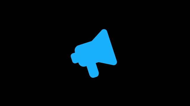 Bright blue megaphone icon on black background symbolizing important announcement or communication