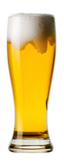 glass of beer with foam on white background