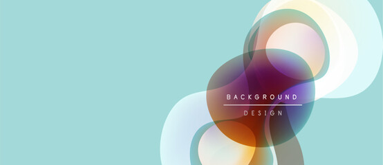 Abstract design features overlapping colorful circles, gradients. Light blue backdrop provides soft contrast, modern aesthetic.