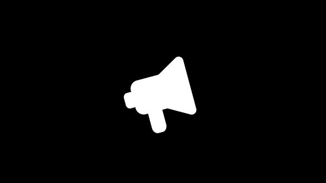White megaphone icon on a black background symbolizing important announcement or communication