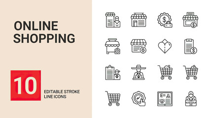 Online Shopping Editable Stroke Line Icons Set.