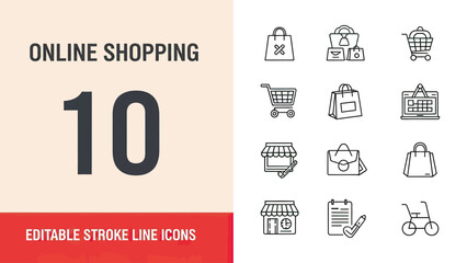 Online Shopping Editable Stroke Line Icons Collection.