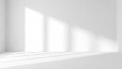 Sunlight streams into a clean, empty white room, casting soft window shadows.