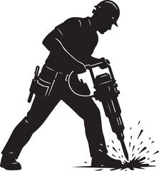 Construction Worker Using Jackhammer Silhouette