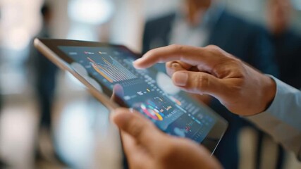 Business tablet dashboard analytics chart touchscreen business meeting corporate data analytics dashboard tablet showing charts and budget planning - Powered by Adobe