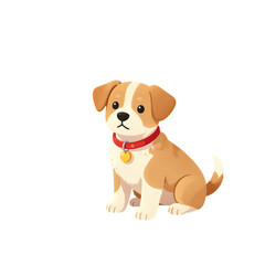 Cute puppy with red collar sitting.