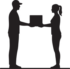 Delivery Worker Handing Parcel Silhouette