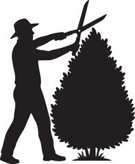 Gardener Pruning Bush Silhouette