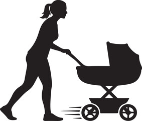 Mother Pushing Baby Stroller Silhouette
