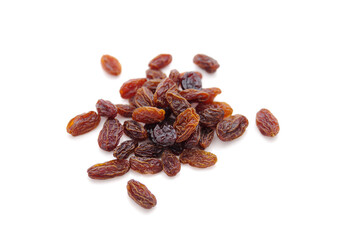 Dried raisins isolated on white background.
