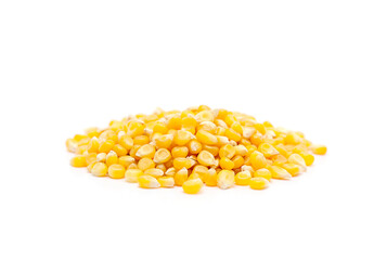 Raw corn grains isolated on white background
