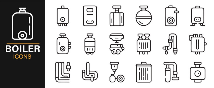 Editable boiler and heating system icons in outline stroke