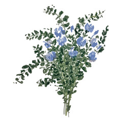 Pastel oil, floral bouquet, green, blue.