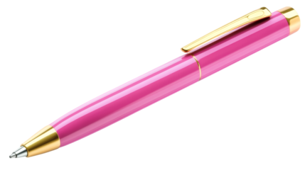 Elegant magenta ballpoint pen with polished gold accents on a stark for luxury stationery design