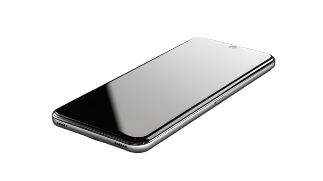 Sleek silver smartphone mockup with reflective screen on a deep for technology presentations - Powered by Adobe