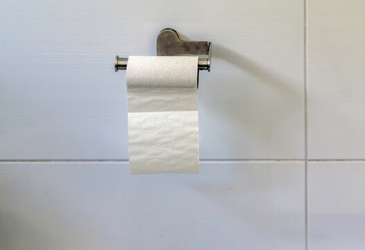 Toilet Paper Holder on Bathroom Wall, copy space