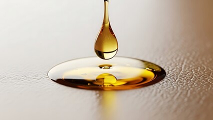Aesthetic Macro Shot of a Golden Oil Drop Falling onto a Surface