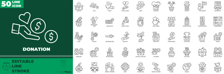 Donation Line Editable Icons set