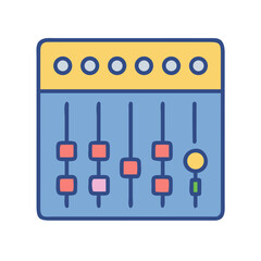Fototapeta premium Colorful audio mixing console graphic with sliders and knobs on a black background