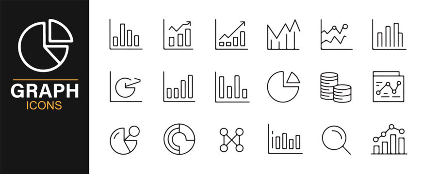 Outline present Vector business chart and performance metrics icons ion and reporting graph symbols
