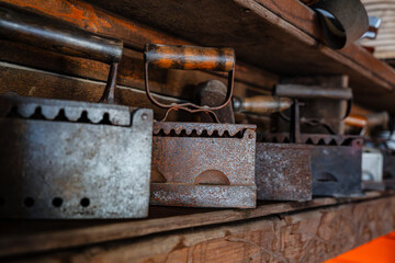 Old Vintage iron retro irons of antiquity, flatiron