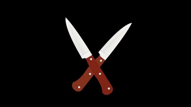 A pair of knives crossed icon concept loop animation video with alpha channel