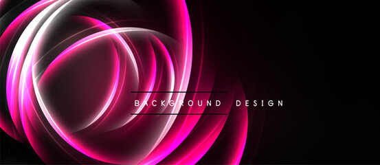 Abstract pink glowing lines over black background. Modern design element, dynamic curves, elegant composition. Perfect for banners, presentations.