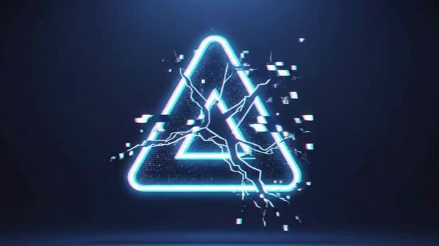 Dynamic Neon Triangle Logo Reveal with Electric Cracks and Digital Glitch Effect