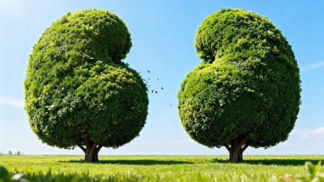 shaped trees in green field