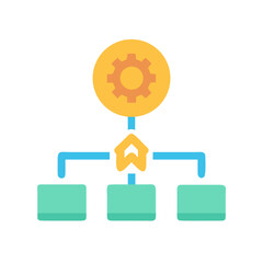 Hierarchy of process management with a central gear icon on a black background