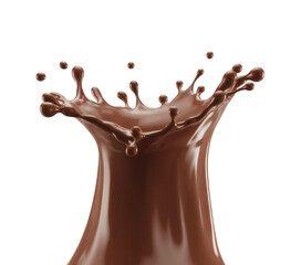 Dynamic Milk Chocolate Splash Creating an Elegant Crown Shape with Flying Droplets Against a Pristine White Background