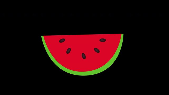 a slice of watermelon with black seeds concept animation with alpha channel