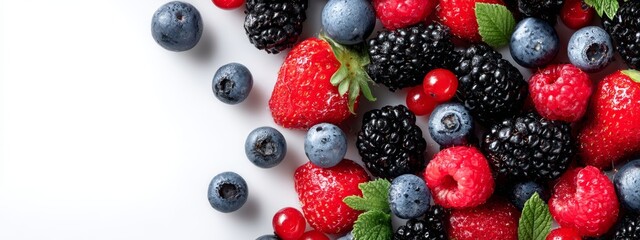 an assortment of fresh fruits is organized in an aesthetically pleasing pattern against a white background