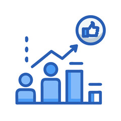 Blue Business growth chart with thumbs up and people on black background