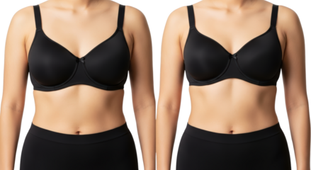 Two Women'S Torsos Side By Side Wearing Identical Black Bras And Black Bottoms On A Transparent Background Ready To Isolate Transparent Background