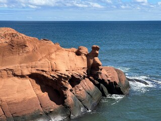 Red Sandstone Cliffs on the Magdalen Islands, Quebec, Canada
