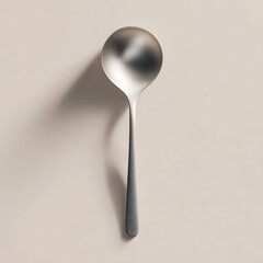Minimalist metal spoon flat lay with shadow on neutral background