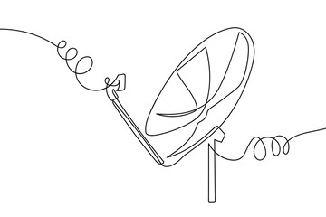 A single, continuous line of a satellite dish. Single line art design Editable stroke.